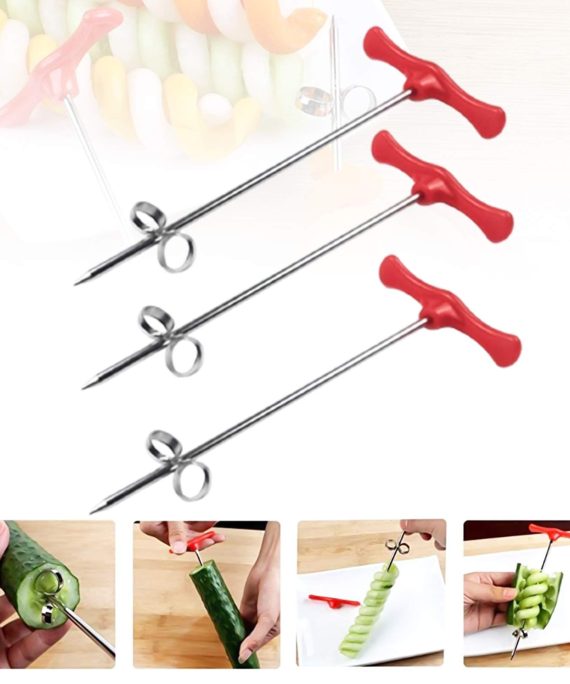 Manual Roller Fruit Carving Tools,Creative Vegetable Fruit Spiral Twist tools Stainless Steel Manual Spiral Carving Cutter Vegetable Tool Spiral Carving Tool for Kitchen Tray Decoration 3 pack