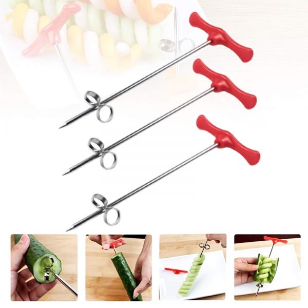 Manual Roller Fruit Carving Tools,Creative Vegetable Fruit Spiral Twist tools Stainless Steel Manual Spiral Carving Cutter Vegetable Tool Spiral Carving Tool for Kitchen Tray Decoration 3 pack