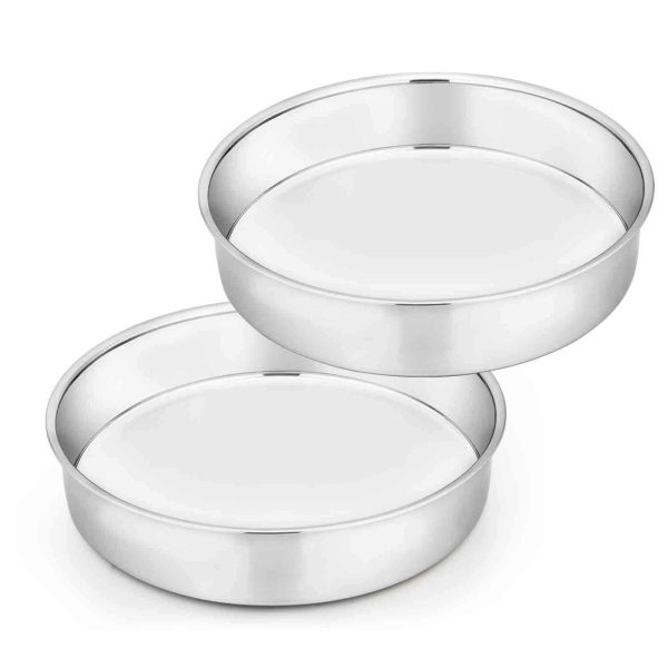 TeamFar Cake Pan Set of 2, 8 Inch Cake Pan Round Tier Cake Pan Set Stainless Steel , Healthy & Heavy Duty, Mirror Finish & Easy Clean, Dishwasher Safe