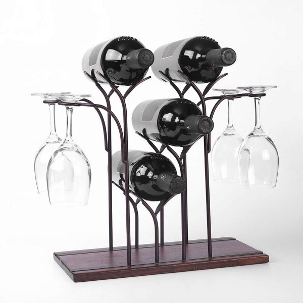 YCOCO Countertop Wine Rack,Hold 4 Bottles and 4 Glasses Wine Holder Storage Stand,Freestanding Wine Storage for Kitchen Home Bar Storage and Kitchen Decor,Bronze