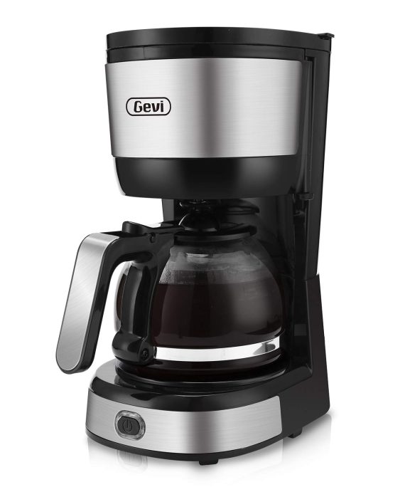 Gevi 4-Cup Coffee Maker with Auto-Shut Off, Small Drip Coffeemaker Compact Coffee Pot Brewer Machine with Cone Filter, Glass Carafe and Hot Plate, Stainless Steel Finish