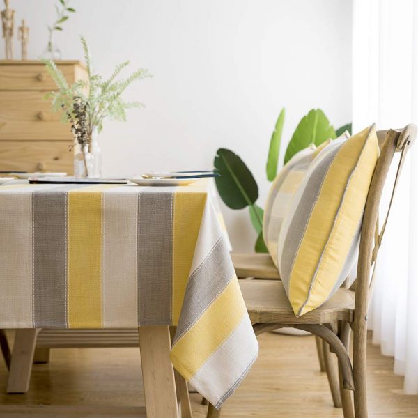 LINENLUX Stylish Square Rectangular Tablecloth/Table Cover for Kitchen Dinning Tabletop Decoration Yellow Striped Rectangle/Oblong 55 X 70 in