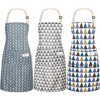 3 Pieces Women Cotton Linen Apron with Pockets Adjustable Cooking Aprons for Kitchen Household Cleaning Supplies