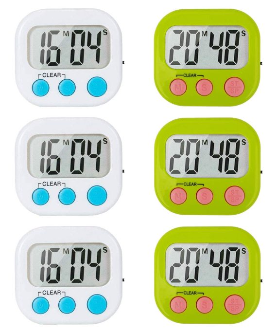 6 Pack Digital Kitchen Timer for Cooking Classroom Timers for Teachers Minute Second Count Up Countdown