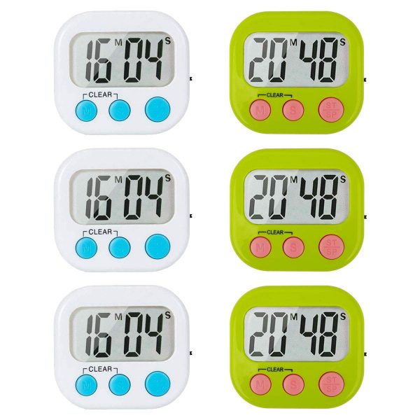 6 Pack Digital Kitchen Timer for Cooking Classroom Timers for Teachers Minute Second Count Up Countdown