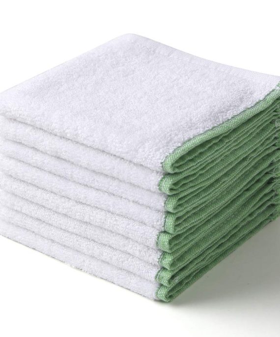 Terry Cotton Dish Cloths for Kitchen White, Good Absorbent Dish Rags for Washing Dishes 8 Pack, 12x12 Inches (Green)