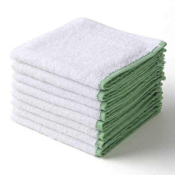 Terry Cotton Dish Cloths for Kitchen White, Good Absorbent Dish Rags for Washing Dishes 8 Pack, 12x12 Inches (Green)