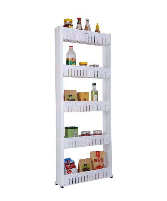 Home-Man Laundry Room Organizer, Mobile Shelving Unit Organizer with 5 Large Storage Baskets, Gap Storage Slim Slide Out Pantry Storage Rack for Narrow Spaces