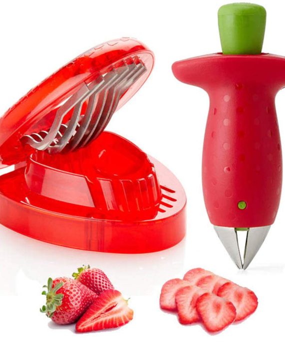 Strawberry Huller Fruit Slicer Set, Berry Stem Leaves Huller Gem Remover Removal Fruit Peeling Tool Kitchen Accessories Corer Easy for Remove Strawberry Tomatoes and Stem Tool (2PCS)