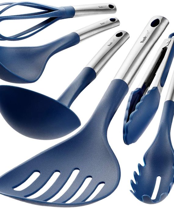 Wanbasion Blue 6 Piece Kitchen Utensils Set Stainless Steel, Kitchen Cooking Utensils Set Dishwasher Safe, Heat Resistant Kitchen Utensils for Cooking
