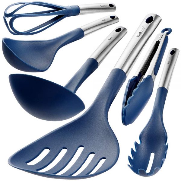 Wanbasion Blue 6 Piece Kitchen Utensils Set Stainless Steel, Kitchen Cooking Utensils Set Dishwasher Safe, Heat Resistant Kitchen Utensils for Cooking
