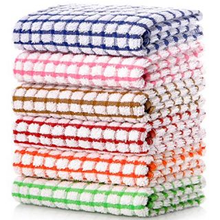 LAZI Kitchen Dish Towels, 16 Inch x 25 Inch Bulk Cotton Kitchen Towels Set, 6 Pack Dish Cloths for Washing Dishes Dish Rags for Drying Dishes Kitchen Wash Clothes and Dish Towels