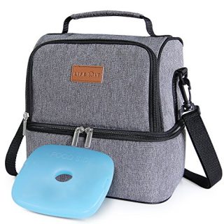 Lifewit 2 Compartment Lunch Box Insulated Lunch Bag Leakproof Thermal Bento Bag for Adults Men Women, 7L, Grey