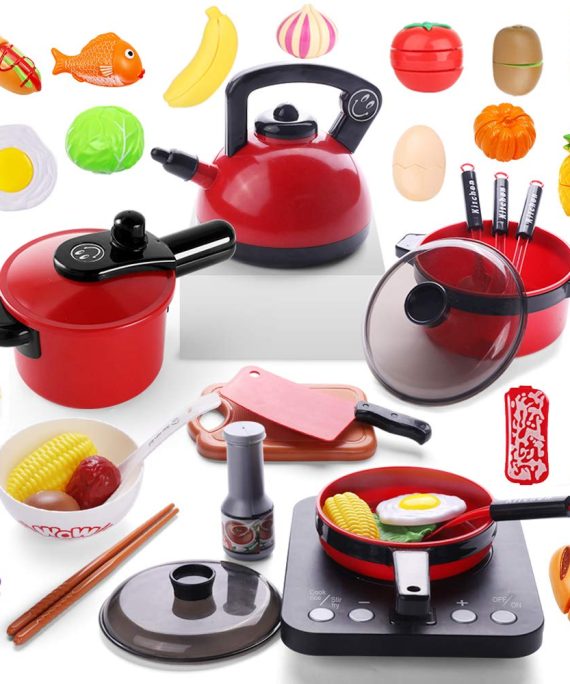 53PCS Kitchen Play Toy with Cookware Playset, Electronic Induction Cooktop, Pressure Cooker, Kettle, and Barbecue Grill, Cooking Utensils, Toy Cutlery, Cut Play Food, Learning Gift for Girls Boys Kids