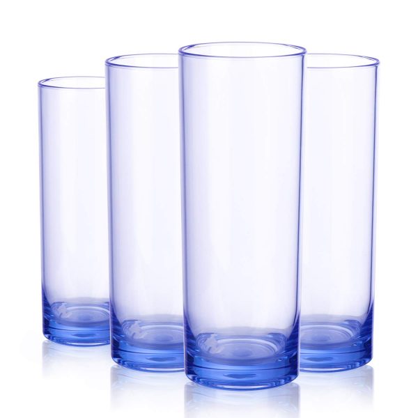 Pastic Tumbler Cups Drinking Glasses - CYKK Acrylic Highball Tumblers Set of 4 Clear Unbreakable Reusable Kitchen Drinkware Dishwasher Safe BPA Free Glass Drink Cup (455ml BLUE)