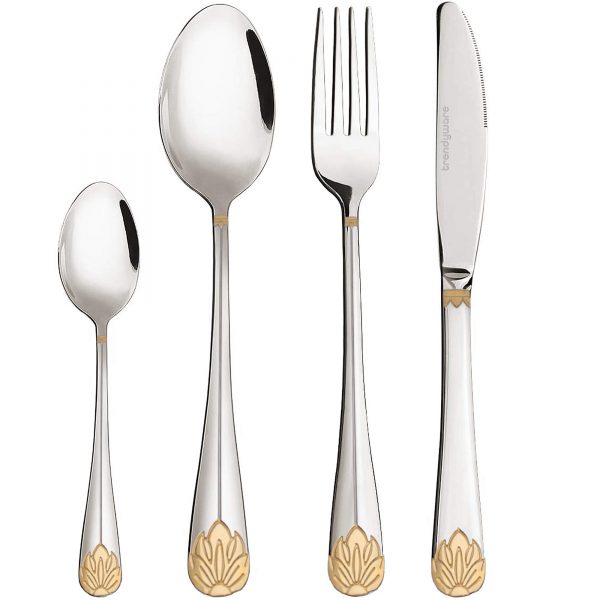 Silverware Set Limited Edition – 24 Piece Family Dinnerware Set – Flatware Set for 6 – Silver Tableware Set w/Gold Accents – Great for Family Gatherings & Daily Use – Spoons, Knives, Teaspoons, Forks