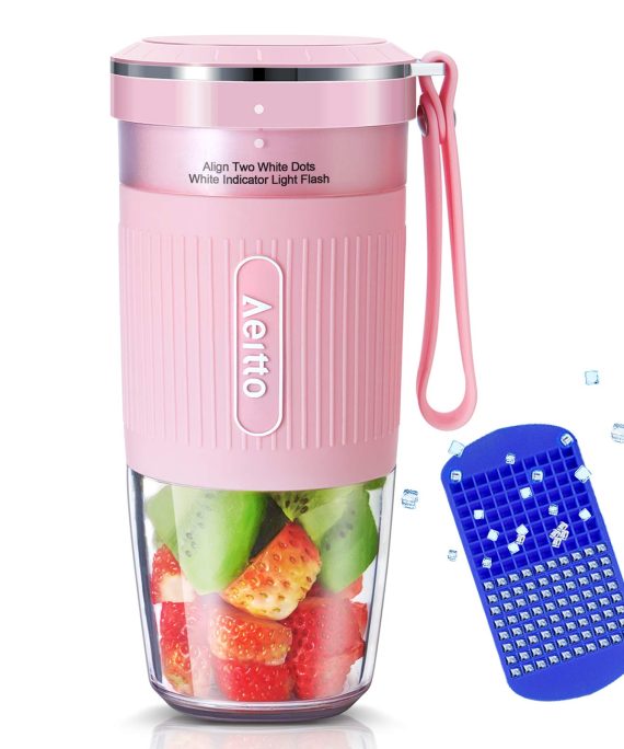 Portable Blender, Cordless Personal Blender Juicer, Mini Mixer, Smoothies Maker Fruit Blender Cup With USB Rechargeable, 10oz/300ml for Home, Office, Sports, Travel, Outdoors, by Aeitto, Pink