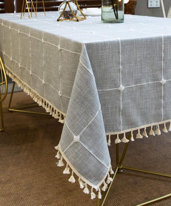 Vedouci Square Stitching Tassel Tablecloth Heavy Weight Cotton Linen Fabric Dust-Proof Table Cover for Kitchen Dining Table Top Decoration(Square,55''x55'',4 Seats, Gray)