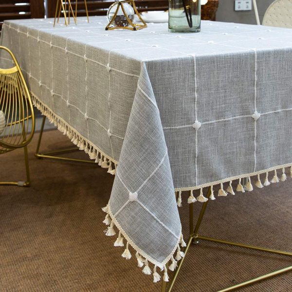 Vedouci Square Stitching Tassel Tablecloth Heavy Weight Cotton Linen Fabric Dust-Proof Table Cover for Kitchen Dining Table Top Decoration(Square,55''x55'',4 Seats, Gray)