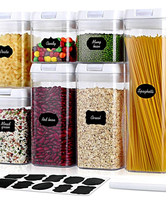 Airtight Food Storage Containers with Lids - 7 PC Set - Kitchen Pantry Organization and Storage Container, BPA Free Plastic Cereal Containers for Dry Food Storage- Include Labels & Marker