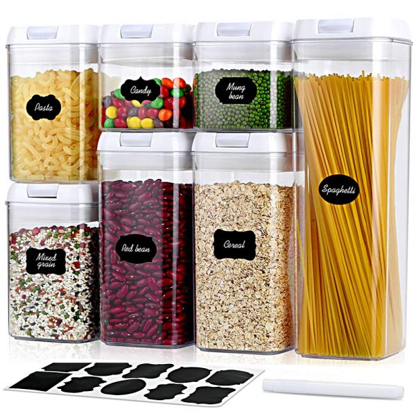Airtight Food Storage Containers with Lids - 7 PC Set - Kitchen Pantry Organization and Storage Container, BPA Free Plastic Cereal Containers for Dry Food Storage- Include Labels & Marker