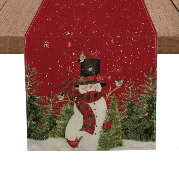 Artoid Mode Snowman Christmas Birds Trees Table Runner, Seasonal Winter Xmas Holiday Tablecloth Kitchen Dining Table Linen for Indoor Outdoor Home Party Decor 13 x 72 Inch