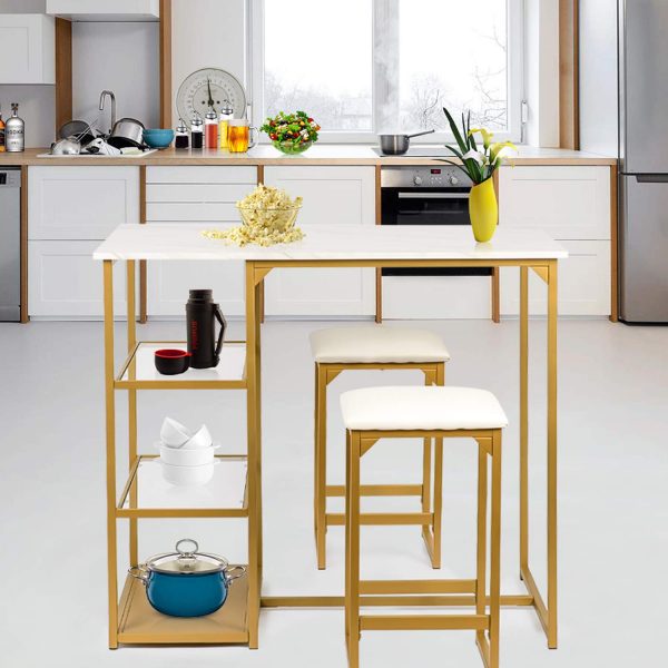 BAHOM 3 Piece Bar Table Set, Bistro Restaurant Dining Table Set with 2 Bar Stools for Home, Kitchen, Bar - Golden