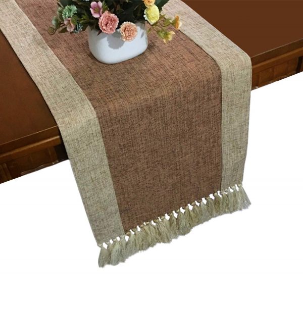 OZXCHIXU 15 x 71 inch Cotton Linen Blend Table Runner with Fringe,Rustic Woven Table Runner for Wedding Decoration,Kitchen Farmhouse Table Runner,Thanksgiving Easter Decor(Brown)