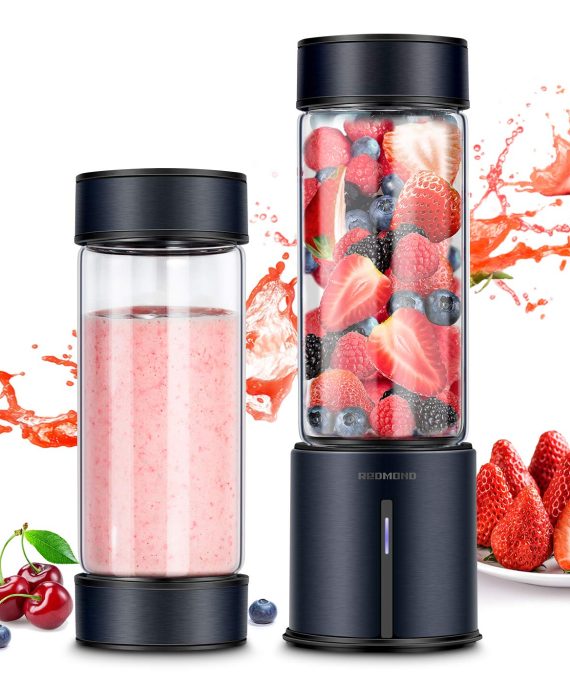 REDMOND Portable Blender 5000mAh USB Rechargeable Smoothie Blender with 16oz Glass Bottle Stainless Steel Shell for Smoothie Milk Shake Mini Travel Size - Black