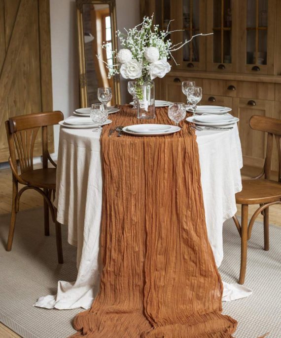 Table Runner 30x135 inches Cheesecloth Tablecloth Set for Romantic Wedding Rustic Boho Style Natural Cotton Elegant Decor (Walnut)