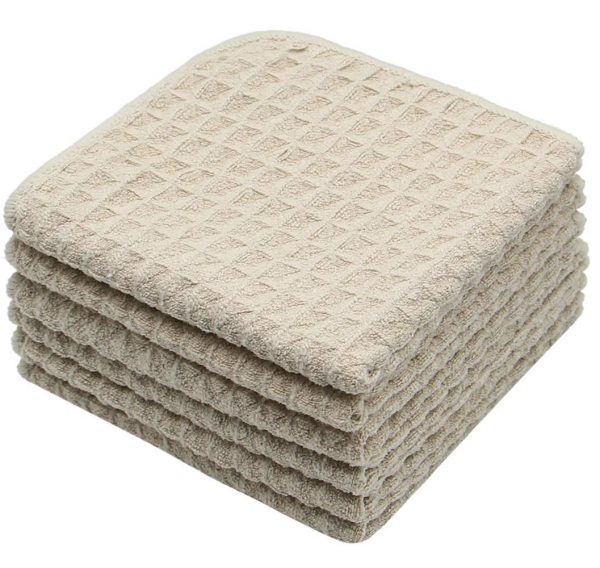 Mia'sDream Microfiber Kitchen Dish Cloth Rags Waffle Weave Cleaning Cloth Ultra Soft Absorbent Quick Drying Dish Towels Washcloths, 12Inch X 12Inch 6 Pack (Khaki)