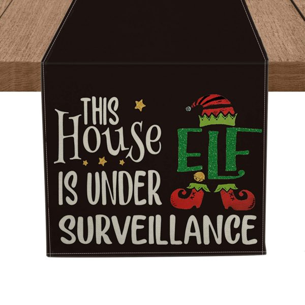 Artoid Mode This House is Under ELF Surveillance Table Runner Black, Seasonal Winter Christmas Holiday Tablecloth Kitchen Dining Table Linen for Indoor Outdoor Home Party Decor 13 x 72 Inch