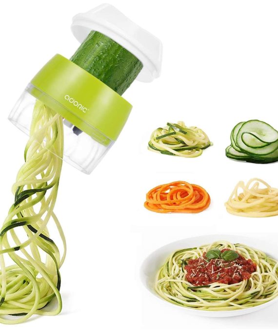 Handheld Spiralizer Vegetable Slicer, Adoric 4 in 1 Heavy Duty Veggie Spiral Cutter - Zoodle Pasta Spaghetti Maker for Low Carb/Paleo/Gluten-Free Meals