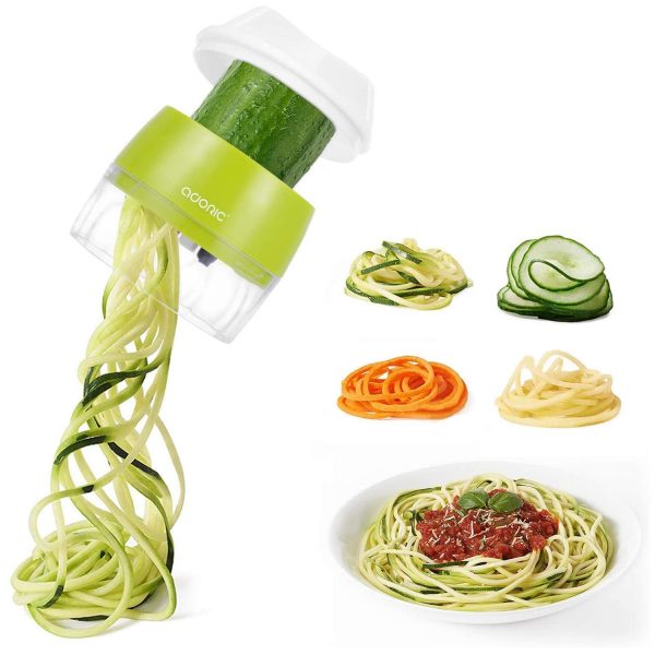 Handheld Spiralizer Vegetable Slicer, Adoric 4 in 1 Heavy Duty Veggie Spiral Cutter - Zoodle Pasta Spaghetti Maker for Low Carb/Paleo/Gluten-Free Meals