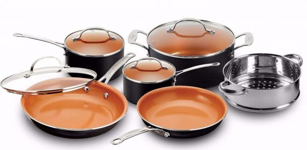 Gotham Steel Pots and Pans 10 Piece Cookware Set with Nonstick Ceramic Coating by Chef Daniel Green – Graphite, Fry, Stock Steamer Insert