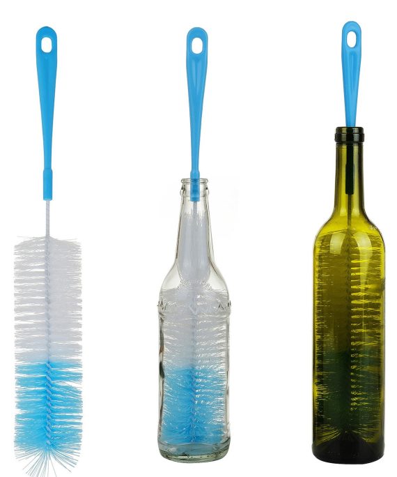 3-Pack Long Bottle Cleaning Brush for Narrow Neck Beer, Wine, Kombucha, Hydroflask, Thermos, S’well, Nalgene, Pitcher, Carafe, Brewing Bottle Cleaner, 16 Inches