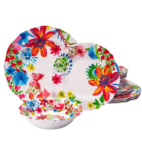 Melamine Dinnerware Set 12 Pcs Floral Plate Bowl Set Durable Dishware Dishwasher Safe Shatter Proof Chip Resistant Not Microware Not Oven