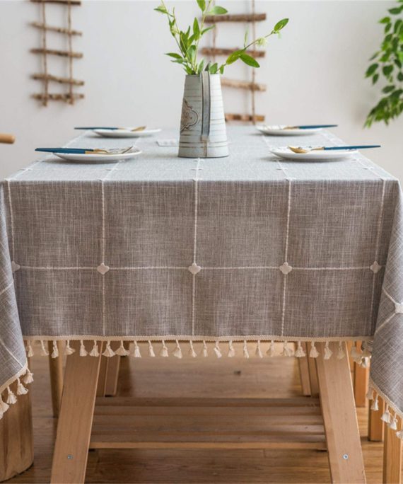 Vonabem Table Cloth Tassel Cotton Linen Table Cover for Kitchen Dinning Wrinkle Free Table Cloths Rectangle/Oblong (58''x86'', 6-8 Seats, Grey)