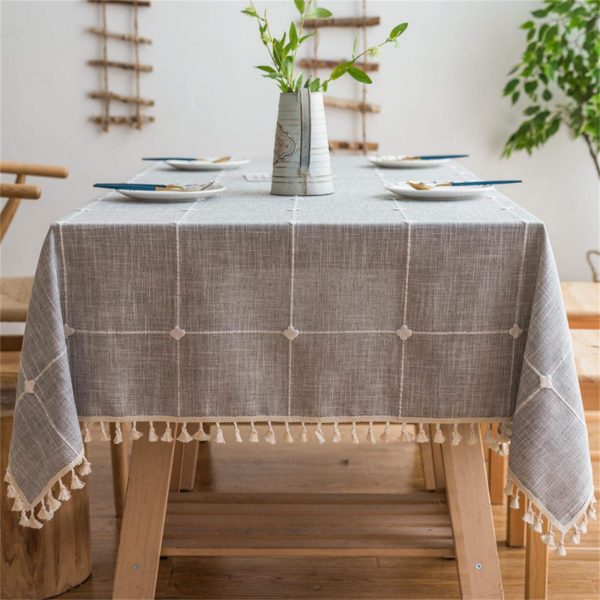Vonabem Table Cloth Tassel Cotton Linen Table Cover for Kitchen Dinning Wrinkle Free Table Cloths Rectangle/Oblong (58''x86'', 6-8 Seats, Grey)