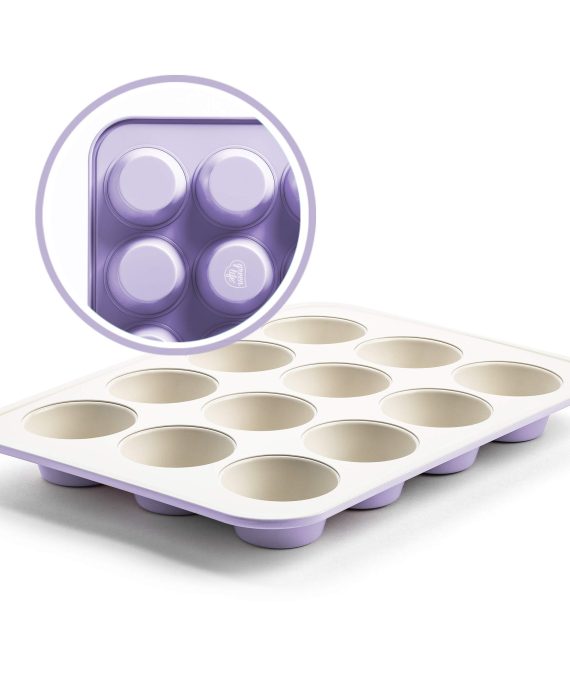 GreenLife Bakeware Healthy Ceramic Nonstick, Muffin Pan, 12 Cup, Lavender