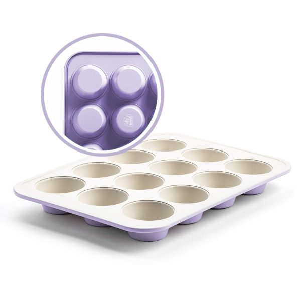 GreenLife Bakeware Healthy Ceramic Nonstick, Muffin Pan, 12 Cup, Lavender