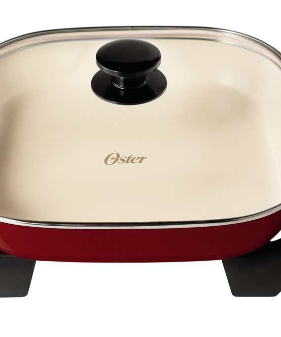 Oster Titanium Infused DuraCeramic Electric Skillet, 12 Inch, Square, Candy Apple Red (CKSTSKFM12MR-TECO)
