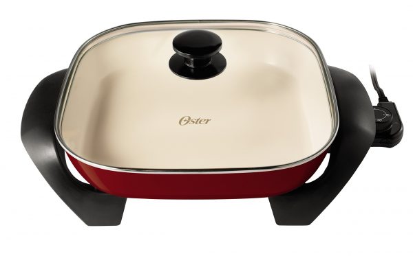 Oster Titanium Infused DuraCeramic Electric Skillet, 12 Inch, Square, Candy Apple Red (CKSTSKFM12MR-TECO)
