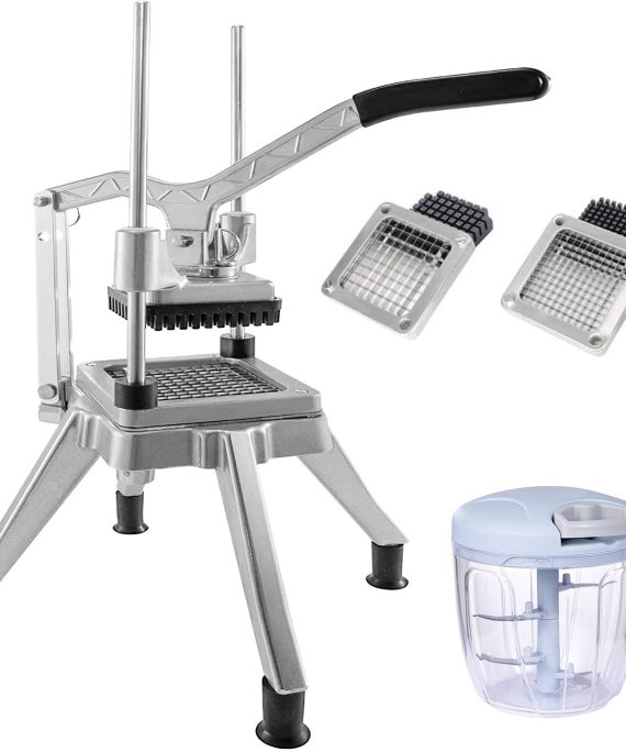 BotaBay Commercial Vegetable Fruit Chopper 1/4″&3/8″ Blade Heavy Duty Professional Food Dicer Kattex French Fry Cutter Onion Slicer Stainless Steel For Tomato Peppers Potato Mushroom, Silver