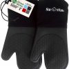 Frux Home and Yard Silicone Oven Mitts Heat Resistant 500 Degrees - 2 Extra Long Silicone Oven Mitt Pot Holders - Food Safe Oven Gloves - BPA Free - Soft Inner Lining - (Black)