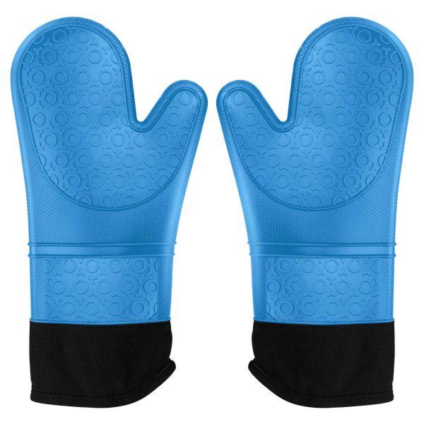 idudu Extra Long 14.7 Inch Oven Mitts, Heat Resistant Silicone Pot Holders with Quilted Liner, Soft Flexible Oven Gloves 1 Pair, Kitchen Cooking Baking Mitts