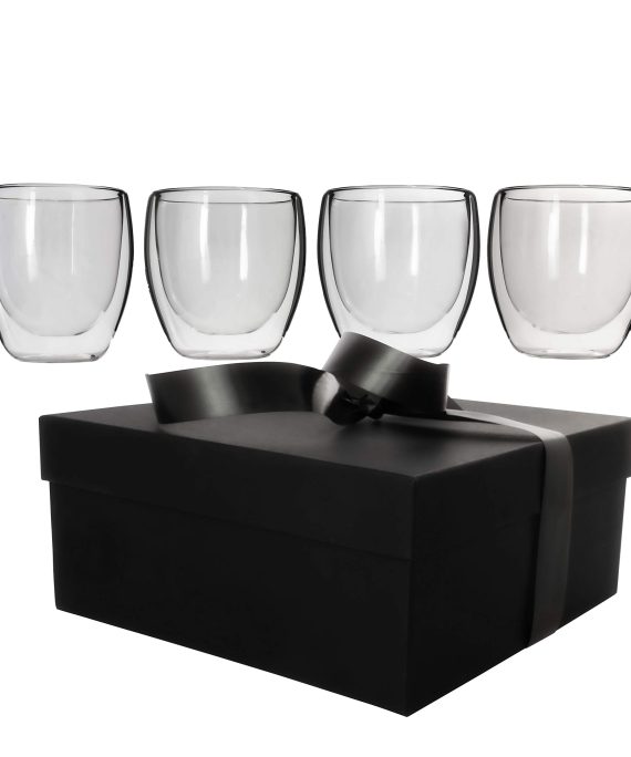 Double Wall Insulated Glasses Set of 4 (8.5 oz 250 ml) Coffee Tea Latte Cappuccino Espresso Cold Beverages Thermo Cups Practical and Useful Gift for Housewarming or Any Special Occasions