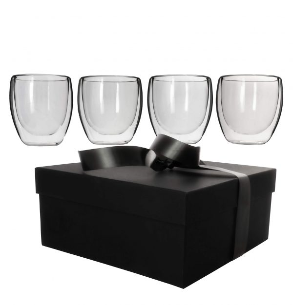 Double Wall Insulated Glasses Set of 4 (8.5 oz 250 ml) Coffee Tea Latte Cappuccino Espresso Cold Beverages Thermo Cups Practical and Useful Gift for Housewarming or Any Special Occasions