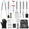 OlarHike BBQ Grilling Accessories Grill Tools Set, 25PCS Stainless Steel Grilling Kit for Smoker, Camping, Kitchen, Barbecue Utensil for Men Women with Thermometer and Meat Injector