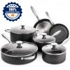 SKY LIGHT Nonstick Cookware Set, 10 Piece Stone-Derived Cooking Pots and Pans with Lids, Home Kitchenware with Saucepan, Frying Pan, Stockpot, Induction Compatible, Oven Safe
